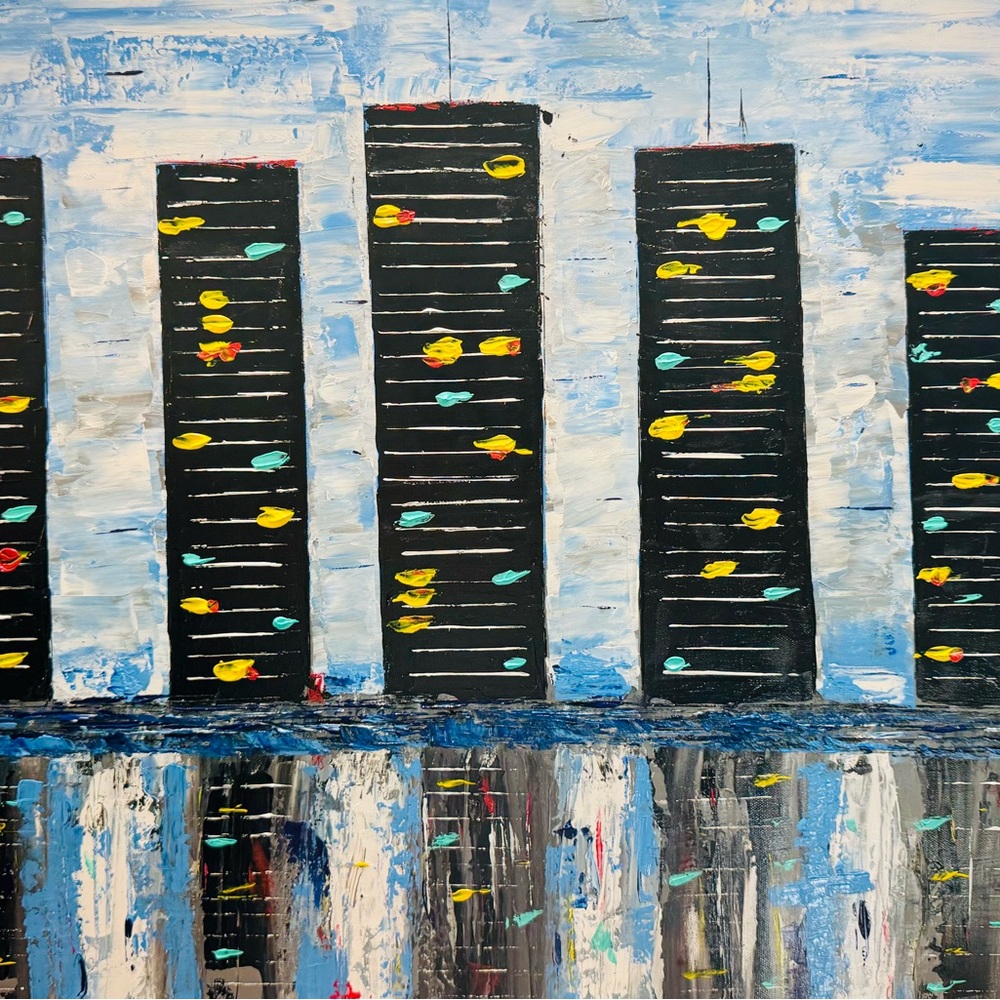 Modern Skyline Canvas Art in Blue and Black